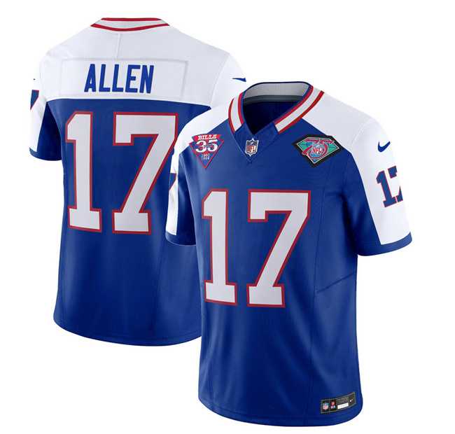 Men & Women & Youth Buffalo Bills #17 Josh Allen Blue White 2023 F.U.S.E. 75th Anniversary Throwback Vapor Untouchable Limited Football Stitched Jersey